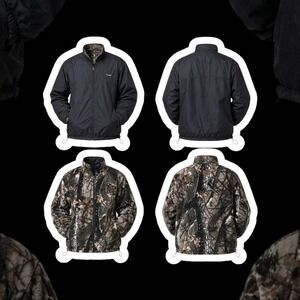 Camo Hunting Jacket Duxbak Reversible Men's Large Fleece‎ Nylon Full Zip